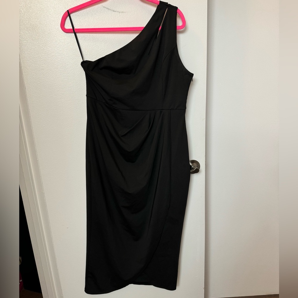 Zalalus Women's One Shoulder Wrap Midi Dress in Black, Size XL